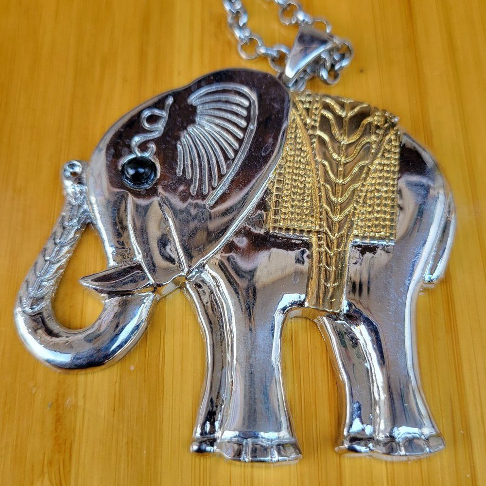 LARGE Elephant Necklace With Matching Earrings